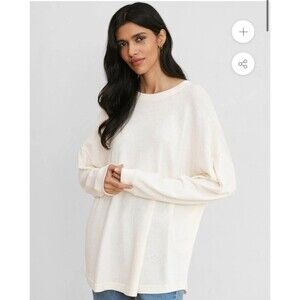 Jenni Kayne Long Sleeve Oversized Cotton Sweater Tee Size XS Ivory Boyfriend